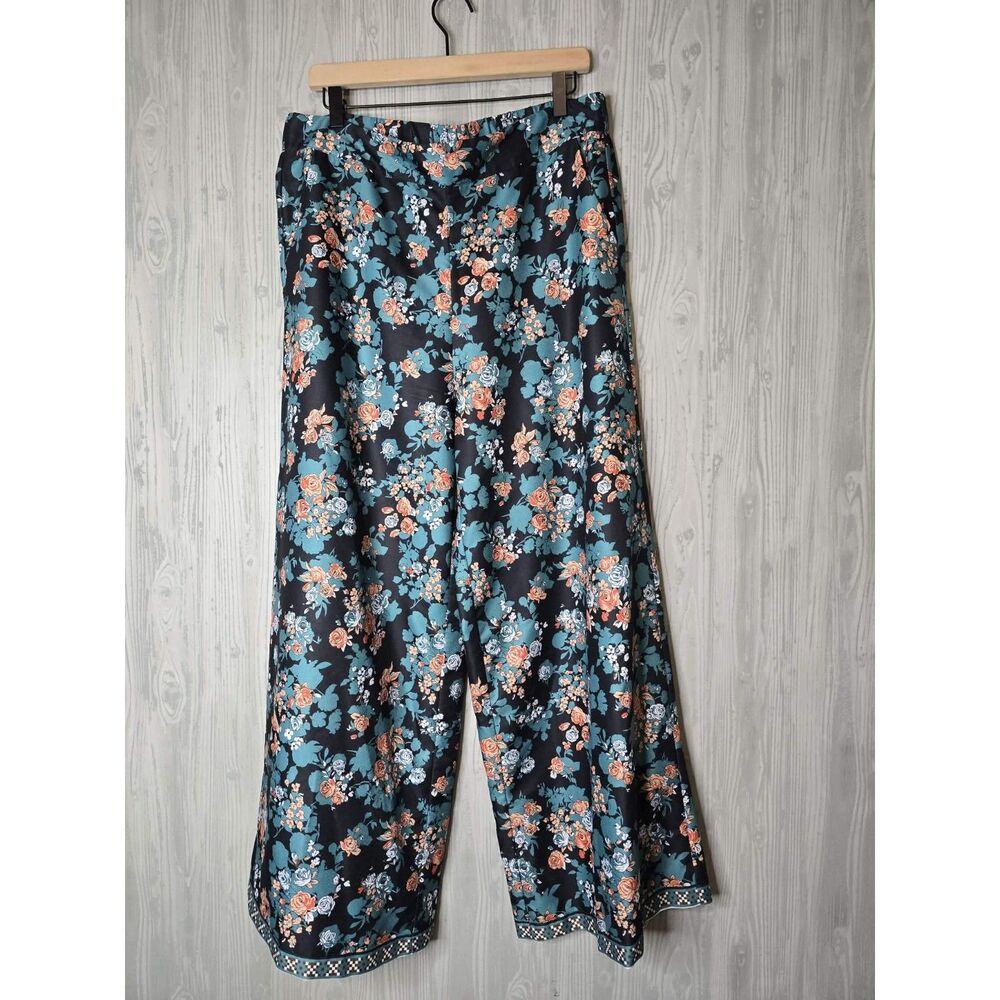 Suzanne Betro Wide Leg Floral Pants Women Plus 1X Black Blue Orange Cottagecore